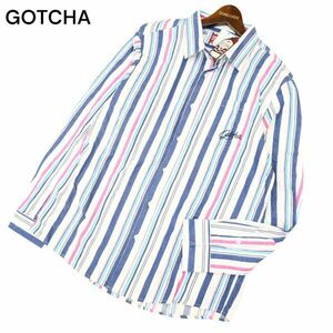 【新品 未使用】 GOTCHA ガッチャ 通年 ロゴ刺繍★ 長袖 マルチストライプ シャツ Sz.XL　メンズ サーフ 大きいサイズ　C4T01949_3#C