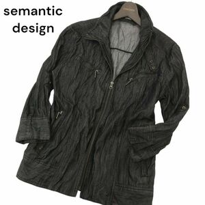 semantic design セマンティック デザイン シワ加工★ 襟ワイヤー 7分袖 ジップ デニム ブルゾン ジャケット Sz.L　メンズ　C4T02283_3#M