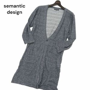 semantic design セマンティック デザイン 春夏★ 7分袖 Vネック ロング丈 ニット カーディガン Sz.M　メンズ ネイビー　C4T02521_3#M