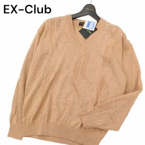 新品 未使用★ EX-Club イーエクスクラブ レナウン 春夏 麻 リネン Vネック デザイン ニット セーター Sz.S　メンズ 日本製　C4T02513_3#J