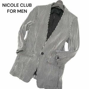 NICOLE CLUB FOR MEN ニコルクラブ フォーメン 春夏 背抜き ストライプ★ ノーカラー 7分袖 ジャケット Sz.S位　メンズ　C4T02509_3#M