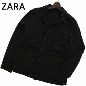 ZARA ザラ マン 現行タグ★ 春夏 麻 リネン混 ストライプ シャツ ジャケット Sz.S　メンズ 黒　C4T02348_3#M