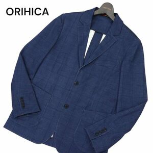 ORIHICA オリヒカ 通年 Primeflex グレンチェック★ ストレッチ アンコン テーラード ジャケット Sz.M　メンズ ネイビー　C4T02190_3#O