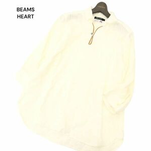 BEAMS HEART ビームス ハート 春夏 麻 フレンチ リネン100%★ 7分袖 プルオーバー カプリ シャツ Sz.L　メンズ 白　C4T02529_3#A