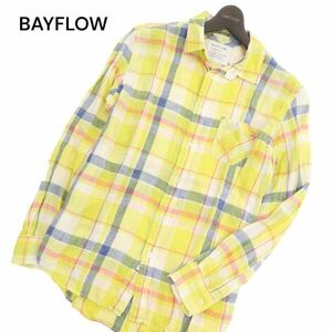 BAYFLOW ベイフロー 春夏 麻 リネン100％★ 長袖 マドラス チェック シャツ Sz.2　メンズ　C4T02557_3#A