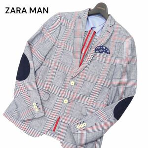 ZARA MAN ザラ マン 春夏 背抜き エルボーパッチ★ チェック アンコン テーラード ジャケット Sz.48　メンズ　C4T02473_3#M