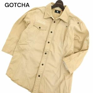 GOTCHA Gotcha весна лето Logo вышивка * 7 минут рукав рубашка Sz.XL мужской Surf большой размер C4T02647_3#A