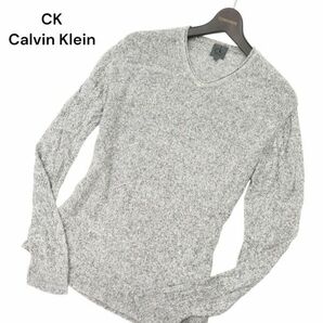 CK Calvin Klein カルバンクライン 春夏 麻 リネン100％★ Vネック ニット セーター Sz.M メンズ グレー C4T02603_3#Jの画像1