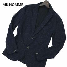 MK HOMME ミッシェルクラン オム 春夏 麻 リネン混★ ニット テーラード ジャケット Sz.46　メンズ ネイビー　C4T02599_3#M_画像1