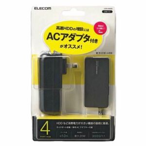 エレコム USB 3.0 対応 ACアダプタ 付き 4ポート セルフパワー USB ハブ ブラック　U3H-A408S BK