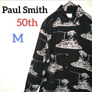 日本人Lサイズ相当 ポールスミス 50th スパゲッティ柄シャツ 19AW パスタ ナポリタン Paul Smith Mサイズ 総柄 spaghetti 50周年記念 希少