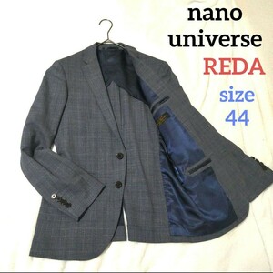 REDA×nano universe Library ナノユニバースライブラリー レダ生地使用背抜テーラードジャケット グレンチェック柄 イタリア製 2B 44