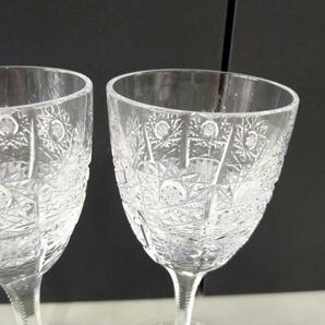 B60 ボヘミアグラス③ クリスタルガラス ワイングラス カッティングブラス 工芸品 チェコ ガラス ３個セットの画像3