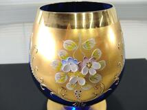 B60　ベネチアングラス　コニャックグラス　青金　金彩　装飾　伝統工芸　工芸ガラス　1個_画像2