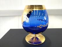 B60　ベネチアングラス　コニャックグラス　青金　金彩　装飾　伝統工芸　工芸ガラス　1個_画像6