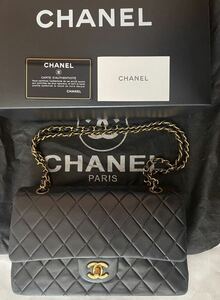 CHANEL シャネル マトラッセ ラムスキン ダブルフラップ チェーンショルダーバッグ ブラック ゴールド金具