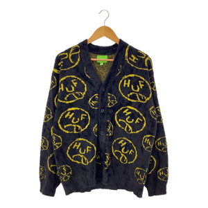 HUF 22/AW 22H_KN80062 BLAH KNIT CARDIGAN ニットカーディガン セーター M ブラック/イエロー ロゴ総柄