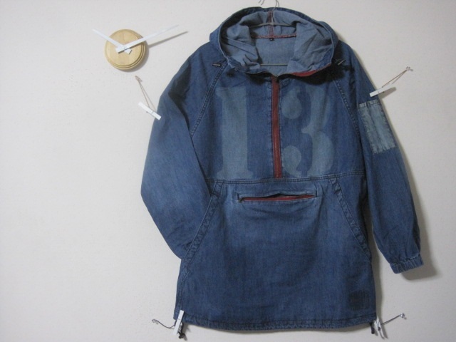 1点物 ハーフジップ ラージナンバー【13】デニムパーカー ガーデニング/キャンプ/スーベニア/ユーロ/DIY/ワークジャケット