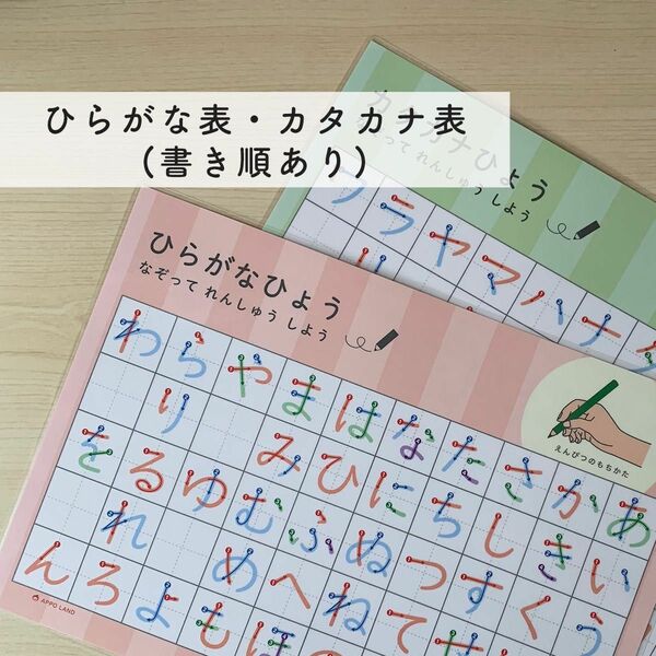 【なぞり書き☆ひらがな・カタカナ 2枚セット】A4サイズ ひらがな表 カタカナ表 ラミネート加工 書き順付き