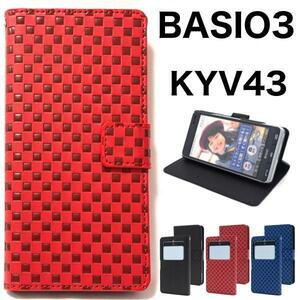 BASIO3 KYV43 ベイシオ3 au チェック柄 手帳型ケース