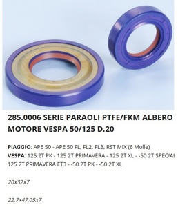 POLINI 285.0006 сальник (FKM/PTFE) Vespa PK(20mm) 10066