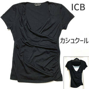 iCB カシュクール トップス 半袖 半そで ブラック アイシービー 黒 上品 オフィスカジュアル Tシャツ Sサイズ Vネック キレイめ