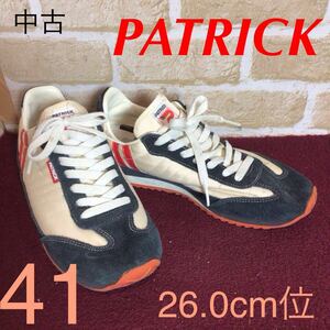 【売り切り!送料無料!】A-353 PATRICK!スニーカー!41 26.0cm位!ネイビー!白!赤!定番!人気!ナイロン素材!中古!