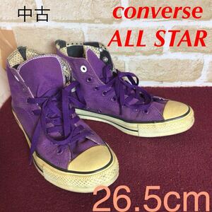 【売り切り!送料無料!】A-354 converse ALL STAR!ハイカットスニーカー!パープル!26.5cm!チェッカードットHI!中古