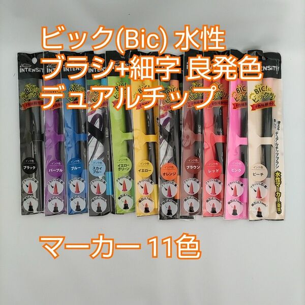 ビック(Bic) 水性 ペン 筆ペン 塗り絵 カラー セット Intensity デュアルチップ マーカー 11色セット