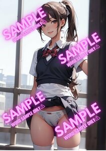 AN00016★高画質★A4高級光沢紙印刷★ 女子高生 制服 パンツ 絶対領域 ニーハイソックス 同人 美少女 アニメ ポスター #女子高生 #絶対領域