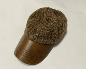  ultra rare. Polo Ralph Lauren Herringbone Tweed Leather Cap herringbone 90 tweed leather tsuba cap Vintage hat Brown RRL