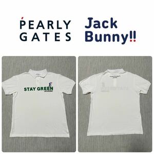 極美 jack bunny by pearly gates GOLF ロゴ 刺繍 鹿子 半袖 ポロ シャツ 6 白 ホワイト master bunny PGG ウェア
