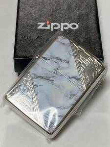 大理石 柄 シルバー コーナーカット アラベスク ホワイト ZIPPO