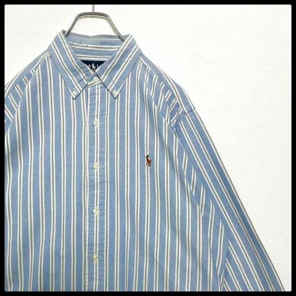 ポロラルフローレン　カラフルポニー　刺繍ロゴ　長袖ストライプシャツ　ボタンダウン　メンズ　Lサイズ　Polo Ralph Lauren 