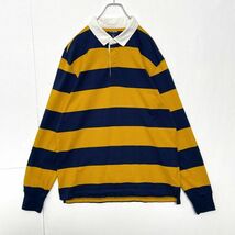 ジェイクルー　J.CREW　太ボーダー　バイカラー　長袖　ラガーシャツ　ポロシャツ　メンズ　Ｌサイズ_画像2