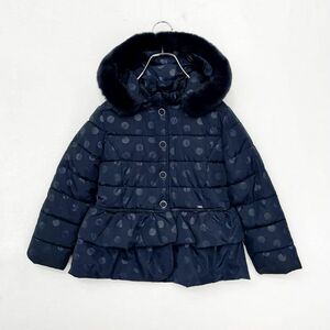 mayolarumayoral dot pattern hood fur Zip cotton inside down jacket child clothes girls 120cm