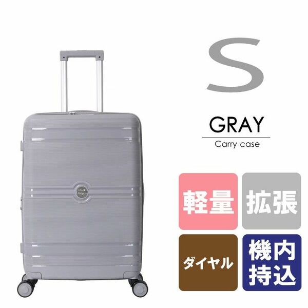 キャリーケース グレー Sサイズ 機内持ち込み ハード 軽量 拡張機能 旅行 スーツケース キャリーバッグ