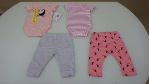 U245-19540 Pekkle ペックル Pekkle ベビー 赤ちゃん 子供 半袖 Tシャツ パンツ 4枚セット ピンク 鳥 US/6M JP/60～70cm 3～6ヵ月 綿100%