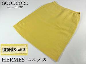HERMES PARIS Hermes 36 size flax linen skirt yellow yellow color lady's *R601147