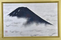 【真物】小山硬「群青富士」 日本画 富士山 愛知県立芸術大学名誉教授 日本美術院同人 院展内閣総理大臣賞受賞 彩色 共シール y92271482_画像3