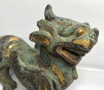 【中国】「青銅　象嵌　獅子」 銅製 象嵌細工 麒麟 珍獣 古美術 置物 高12.5cm y18283500_画像4