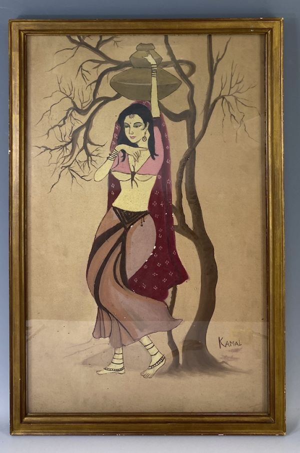 [पुनरुत्पादन] कमल भारतीय नर्तकी महिला प्रतिमा सुंदर राजस्थानी नृत्य एशिया पेंटिंग आंतरिक कैनवास फ़्रेमयुक्त हस्ताक्षरित y18043500, चित्रकारी, आबरंग, चित्र