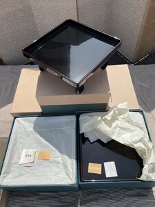 【在庫処分セール】木製漆器　高膳　5脚セット　検:懐石料理　会津漆器　高級漆器　箱付　倉庫整理品　直接引取歓迎　漆塗り　処分品