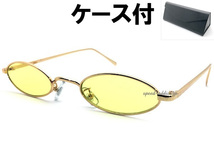 METAL NARROW OVAL SUNGLASS GOLD × YELLOW + メガネケース BLACK/メタルナローオーバルサングラスイエロー黄色カラーレンズ眼鏡細長_画像1