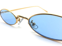 METAL NARROW OVAL SUNGLASS GOLD × LIGHT BLUE + メガネケース BLACK/メタルナローオーバルサングラスライトブルー水色カラーレンズ細長_画像5