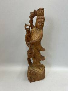 仏教美術 木彫仏像 精密細工 木彫り　観音菩薩像　仏像　置物 高さ60cm　重2.5㎏