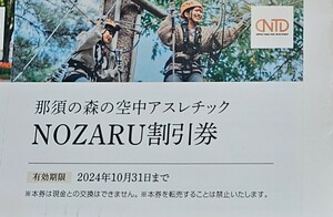 送料63円～☆最新★那須の森の空中アスレチックNOZARU/KOZARU ★日本駐車場開発株主優待券割引券 1枚 ～2024.10.31