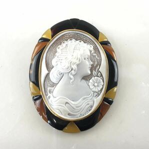 【SM953】CAMEO カメオ ブローチ アクセサリー ペンダント ファッション 美人彫刻 雑貨 K18PAT.P 箱付き 約35.4g の画像1