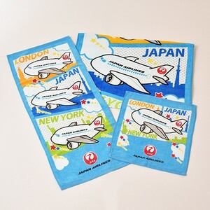 即決♪新品未使用♪ JAL 日本航空 飛行機 ウォッシュタオル 綿100% タオル 34×35cm アメニティグッズ