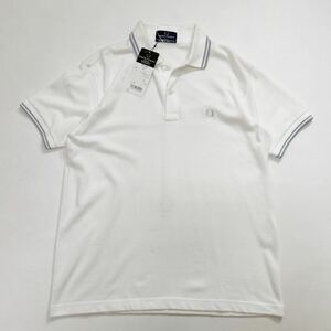 58 未使用 FRED PERRY フレッドペリー 半袖 ポロシャツ サイズL 鹿の子 日本製 ホワイト 白 メンズ ゴルフにも 40326P
